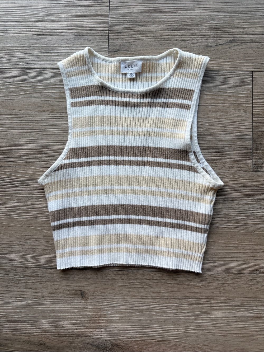 Le Lis Cream, Tan & Brown Striped Ribbed Crop Tank